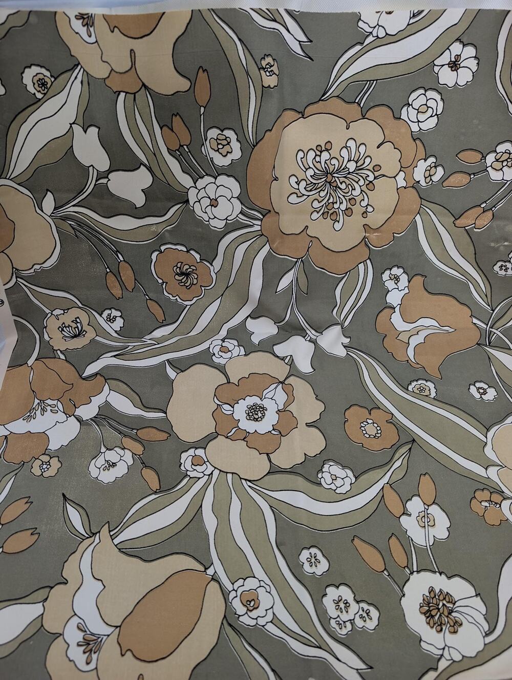 Vintage Waikaki Fibercoat Floral Fabric 52x48 Inches Retro Earth Tones 1970s